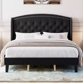 TROPOW King Size Wingback Headboard Bed Frame - Low Profile Upholstered Platform Bed, Sturdy Wooden Slat Support, No Box Spring Needed