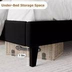 TROPOW Letto con testiera ad alette King Size - Base letto imbottita a basso profilo, robusto supporto a doghe in legno, nessun bisogno di rete a molle