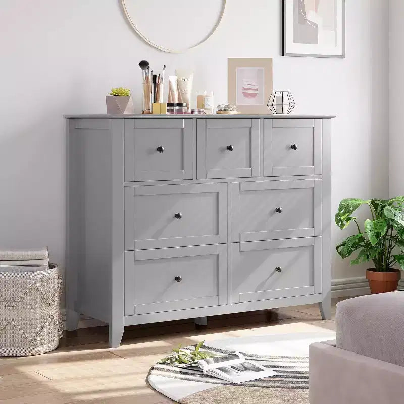 Comò a 7 cassetti per TV da 48 pollici, mobili organizer in legno moderni per soggiorno, camera da letto, ripostiglio, ufficio domestico