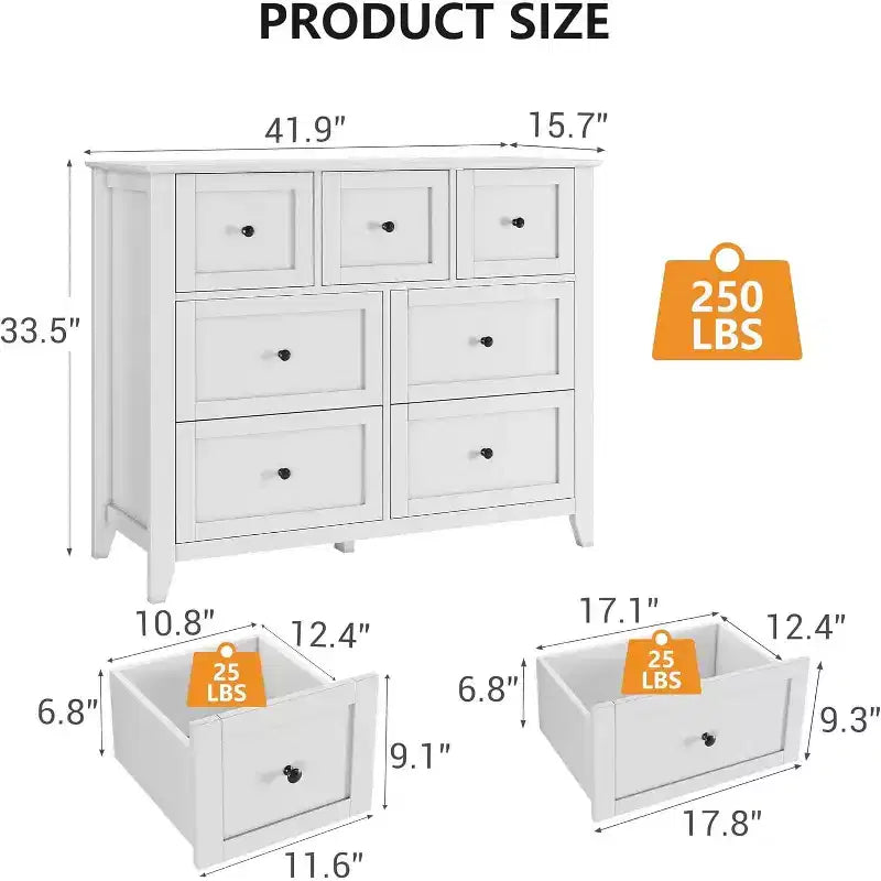 Comò a 7 cassetti per TV da 48 pollici, mobili organizer in legno moderni per soggiorno, camera da letto, ripostiglio, ufficio domestico