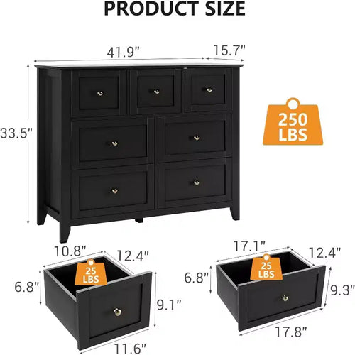 Comò a 7 cassetti per TV da 48 pollici, mobili organizer in legno moderni per soggiorno, camera da letto, ripostiglio, ufficio domestico