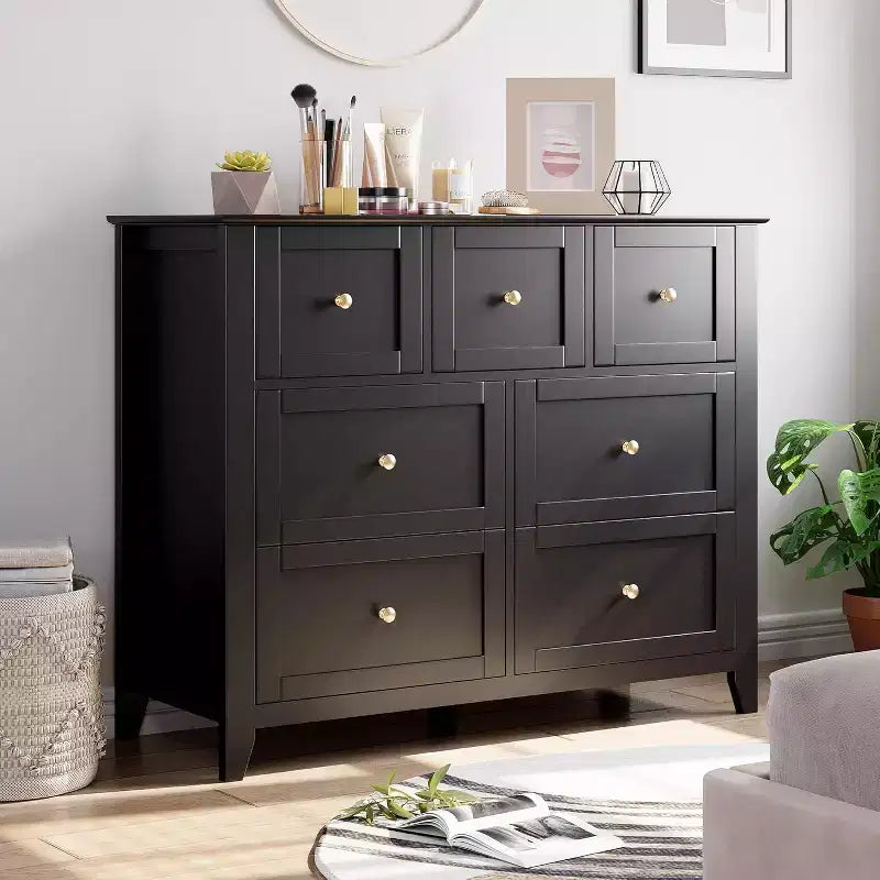Comò a 7 cassetti per TV da 48 pollici, mobili organizer in legno moderni per soggiorno, camera da letto, ripostiglio, ufficio domestico