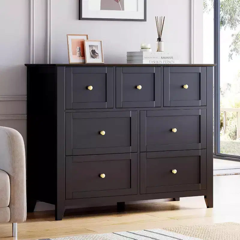 Comò a 7 cassetti per TV da 48 pollici, mobili organizer in legno moderni per soggiorno, camera da letto, ripostiglio, ufficio domestico