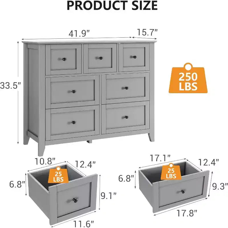 Comò a 7 cassetti per TV da 48 pollici, mobili organizer in legno moderni per soggiorno, camera da letto, ripostiglio, ufficio domestico