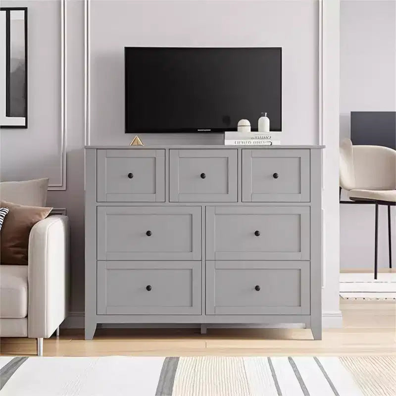 Comò a 7 cassetti per TV da 48 pollici, mobili organizer in legno moderni per soggiorno, camera da letto, ripostiglio, ufficio domestico