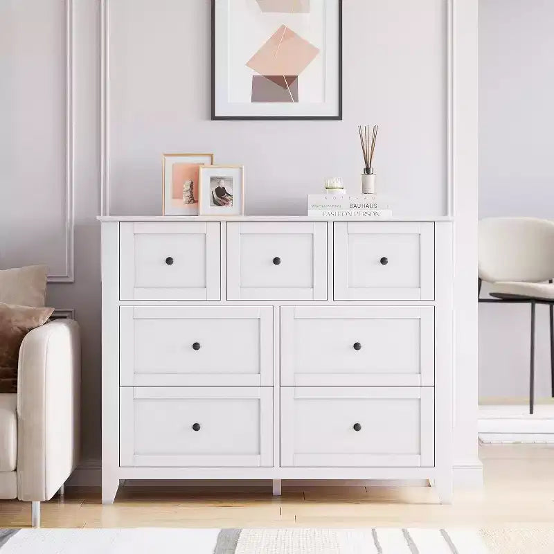 Comò a 7 cassetti per TV da 48 pollici, mobili organizer in legno moderni per soggiorno, camera da letto, ripostiglio, ufficio domestico