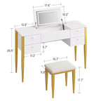 Toeletta Trucco da 47 pollici con Specchio a Scomparsa, 3 Modalità di Illuminazione, Tavolo da Trucco 3 in 1 con 5 Cassetti, Set Toeletta con Sgabello per Camera da Letto