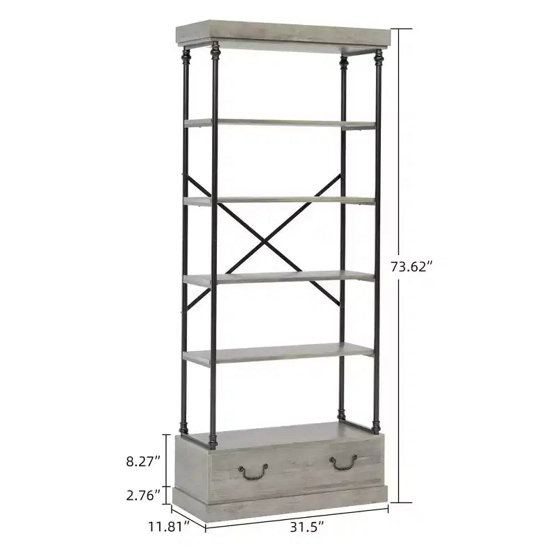 COZONY Libreria Vintage a 5 Ripiani con Cassetto - Scaffale Alto Industriale con Struttura in Metallo per Soggiorno, Ufficio