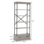 COZONY Libreria Vintage a 5 Ripiani con Cassetto - Scaffale Alto Industriale con Struttura in Metallo per Soggiorno, Ufficio