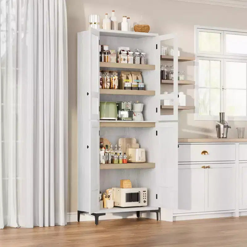 Coolmee Mobile Dispensa da Cucina Alto 180 cm, Armadio da Bagno a 5 Ripiani con 4 Ante, Scaffali Regolabili per Cucina, Sala da Pranzo, Bagno