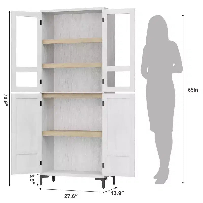 Coolmee Mobile Dispensa da Cucina Alto 180 cm, Armadio da Bagno a 5 Ripiani con 4 Ante, Scaffali Regolabili per Cucina, Sala da Pranzo, Bagno