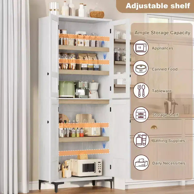 Coolmee Mobile Dispensa da Cucina Alto 180 cm, Armadio da Bagno a 5 Ripiani con 4 Ante, Scaffali Regolabili per Cucina, Sala da Pranzo, Bagno