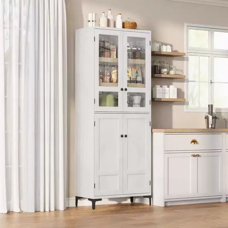 Coolmee Mobile Dispensa da Cucina Alto 180 cm, Armadio da Bagno a 5 Ripiani con 4 Ante, Scaffali Regolabili per Cucina, Sala da Pranzo, Bagno
