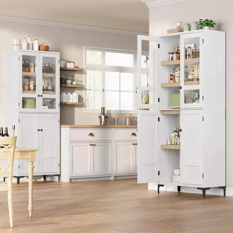 Coolmee Mobile Dispensa da Cucina Alto 180 cm, Armadio da Bagno a 5 Ripiani con 4 Ante, Scaffali Regolabili per Cucina, Sala da Pranzo, Bagno