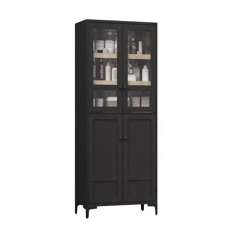Coolmee Mobile Dispensa da Cucina Alto 180 cm, Armadio da Bagno a 5 Ripiani con 4 Ante, Scaffali Regolabili per Cucina, Sala da Pranzo, Bagno