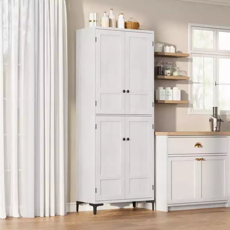 Coolmee Mobile Dispensa da Cucina Alto 180 cm, Armadio da Bagno a 5 Ripiani con 4 Ante, Scaffali Regolabili per Cucina, Sala da Pranzo, Bagno