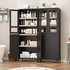 Coolmee Mobile Dispensa da Cucina Alto 180 cm, Armadio da Bagno a 5 Ripiani con 4 Ante, Scaffali Regolabili per Cucina, Sala da Pranzo, Bagno