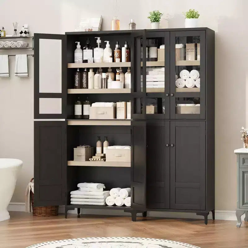 Coolmee Mobile Dispensa da Cucina Alto 180 cm, Armadio da Bagno a 5 Ripiani con 4 Ante, Scaffali Regolabili per Cucina, Sala da Pranzo, Bagno