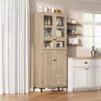 Coolmee Mobile Dispensa da Cucina Alto 180 cm, Armadio da Bagno a 5 Ripiani con 4 Ante, Scaffali Regolabili per Cucina, Sala da Pranzo, Bagno