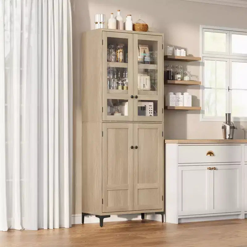 Coolmee Mobile Dispensa da Cucina Alto 180 cm, Armadio da Bagno a 5 Ripiani con 4 Ante, Scaffali Regolabili per Cucina, Sala da Pranzo, Bagno
