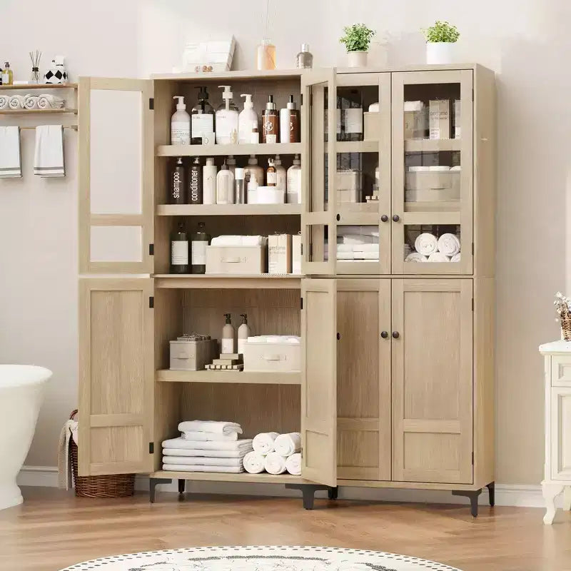Coolmee Mobile Dispensa da Cucina Alto 180 cm, Armadio da Bagno a 5 Ripiani con 4 Ante, Scaffali Regolabili per Cucina, Sala da Pranzo, Bagno