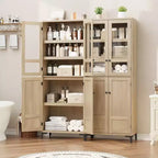 Coolmee Mobile Dispensa da Cucina Alto 180 cm, Armadio da Bagno a 5 Ripiani con 4 Ante, Scaffali Regolabili per Cucina, Sala da Pranzo, Bagno
