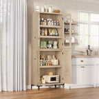 Coolmee Mobile Dispensa da Cucina Alto 180 cm, Armadio da Bagno a 5 Ripiani con 4 Ante, Scaffali Regolabili per Cucina, Sala da Pranzo, Bagno