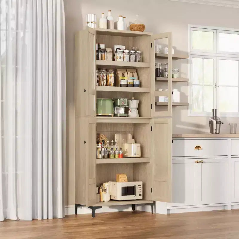Coolmee Mobile Dispensa da Cucina Alto 180 cm, Armadio da Bagno a 5 Ripiani con 4 Ante, Scaffali Regolabili per Cucina, Sala da Pranzo, Bagno