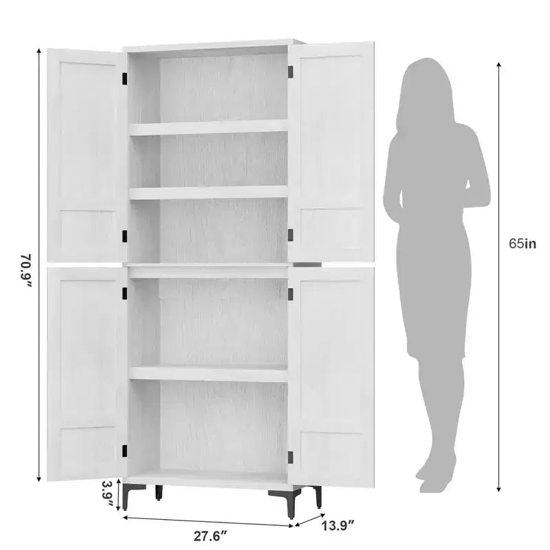 Coolmee Mobile Dispensa da Cucina Alto 180 cm, Armadio da Bagno a 5 Ripiani con 4 Ante, Scaffali Regolabili per Cucina, Sala da Pranzo, Bagno