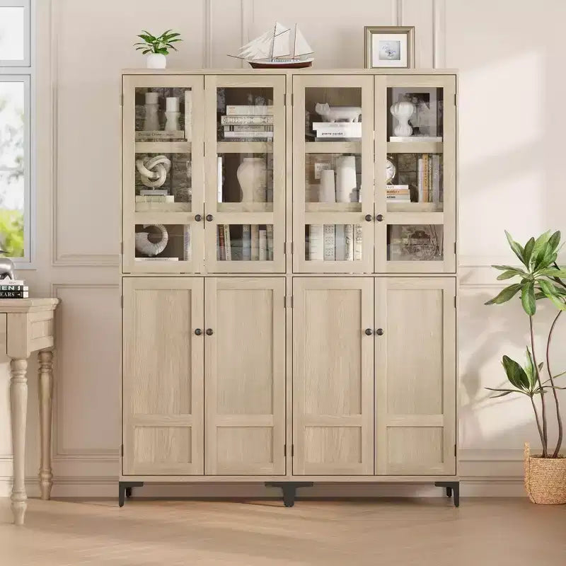 Coolmee Mobile Dispensa da Cucina Alto 180 cm, Armadio da Bagno a 5 Ripiani con 4 Ante, Scaffali Regolabili per Cucina, Sala da Pranzo, Bagno