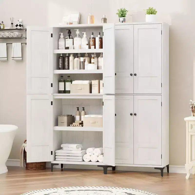 Coolmee Mobile Dispensa da Cucina Alto 180 cm, Armadio da Bagno a 5 Ripiani con 4 Ante, Scaffali Regolabili per Cucina, Sala da Pranzo, Bagno