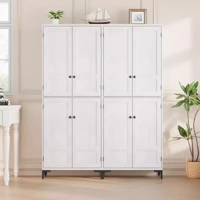 Coolmee Mobile Dispensa da Cucina Alto 180 cm, Armadio da Bagno a 5 Ripiani con 4 Ante, Scaffali Regolabili per Cucina, Sala da Pranzo, Bagno