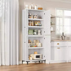 Coolmee Mobile Dispensa da Cucina Alto 180 cm, Armadio da Bagno a 5 Ripiani con 4 Ante, Scaffali Regolabili per Cucina, Sala da Pranzo, Bagno