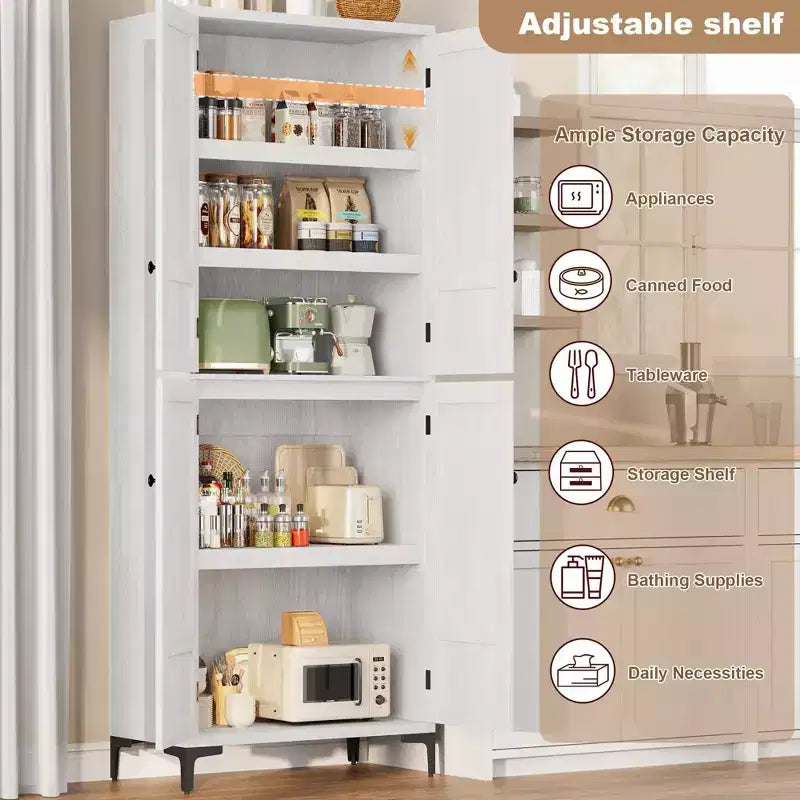Coolmee Mobile Dispensa da Cucina Alto 180 cm, Armadio da Bagno a 5 Ripiani con 4 Ante, Scaffali Regolabili per Cucina, Sala da Pranzo, Bagno