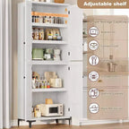 Coolmee Mobile Dispensa da Cucina Alto 180 cm, Armadio da Bagno a 5 Ripiani con 4 Ante, Scaffali Regolabili per Cucina, Sala da Pranzo, Bagno