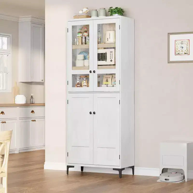 Coolmee Mobile Dispensa da Cucina Alto 180 cm, Armadio da Bagno a 5 Ripiani con 4 Ante, Scaffali Regolabili per Cucina, Sala da Pranzo, Bagno