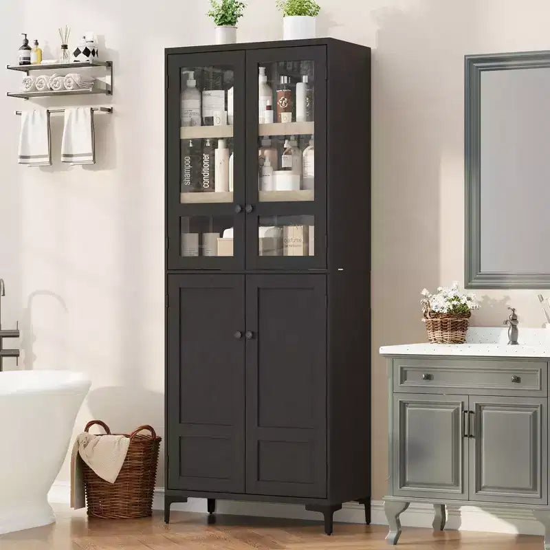Coolmee Mobile Dispensa da Cucina Alto 180 cm, Armadio da Bagno a 5 Ripiani con 4 Ante, Scaffali Regolabili per Cucina, Sala da Pranzo, Bagno