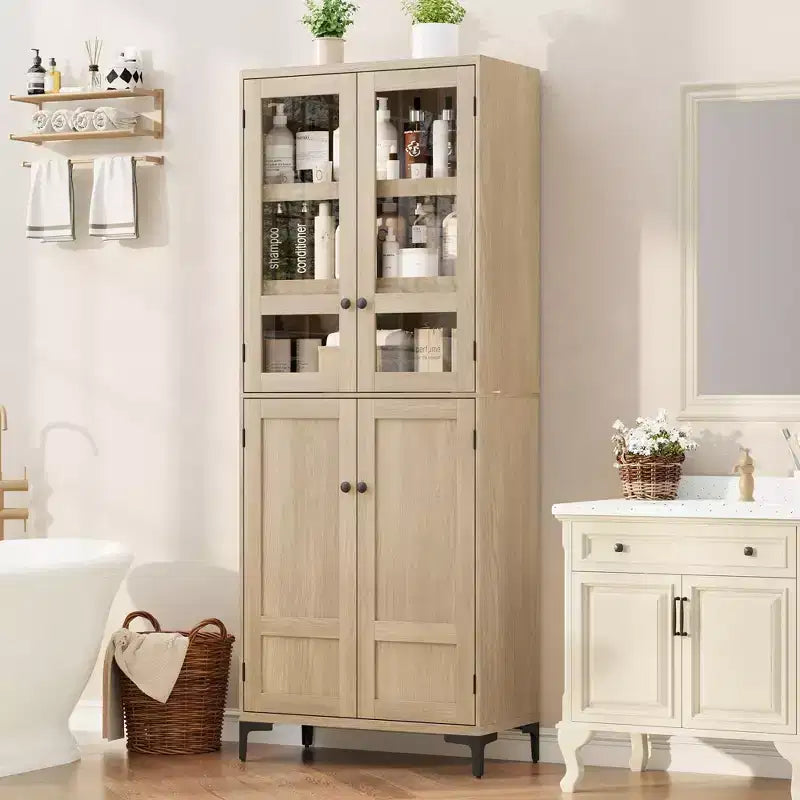 Coolmee Mobile Dispensa da Cucina Alto 180 cm, Armadio da Bagno a 5 Ripiani con 4 Ante, Scaffali Regolabili per Cucina, Sala da Pranzo, Bagno