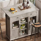 Coolmee Isola Carrello Cucina con Piano a Scomparsa, Carrello da Cucina con Contenitore, Carrello Microonde con Ruote, Carrello da Bar per Cucina con Porta Asciugamani