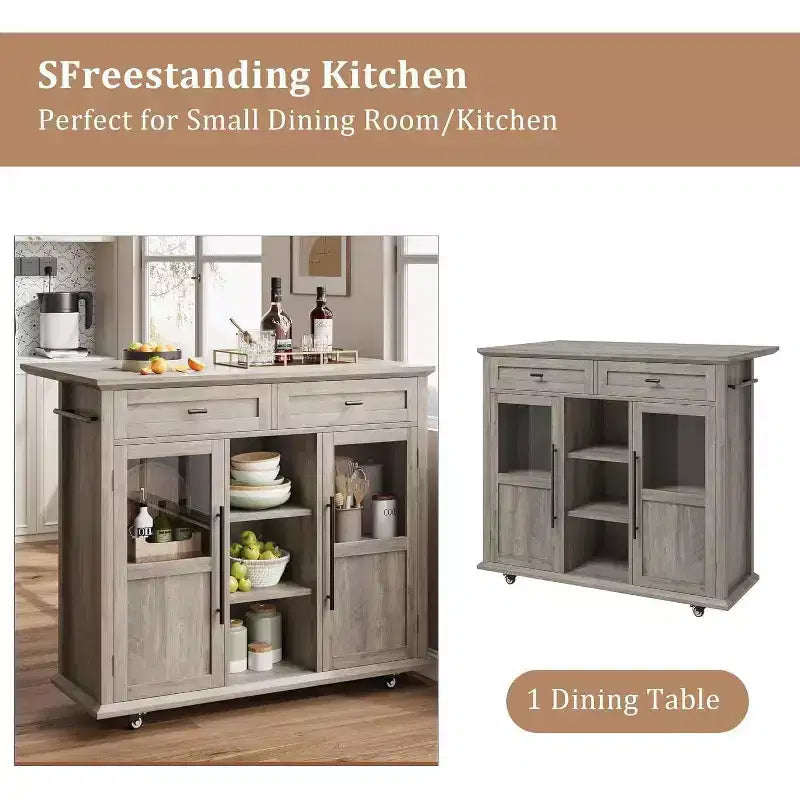 Coolmee Isola Carrello Cucina con Piano a Scomparsa, Carrello da Cucina con Contenitore, Carrello Microonde con Ruote, Carrello da Bar per Cucina con Porta Asciugamani