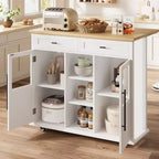 Coolmee Isola Carrello Cucina con Piano a Scomparsa, Carrello da Cucina con Contenitore, Carrello Microonde con Ruote, Carrello da Bar per Cucina con Porta Asciugamani