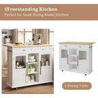 Coolmee Isola Carrello Cucina con Piano a Scomparsa, Carrello da Cucina con Contenitore, Carrello Microonde con Ruote, Carrello da Bar per Cucina con Porta Asciugamani