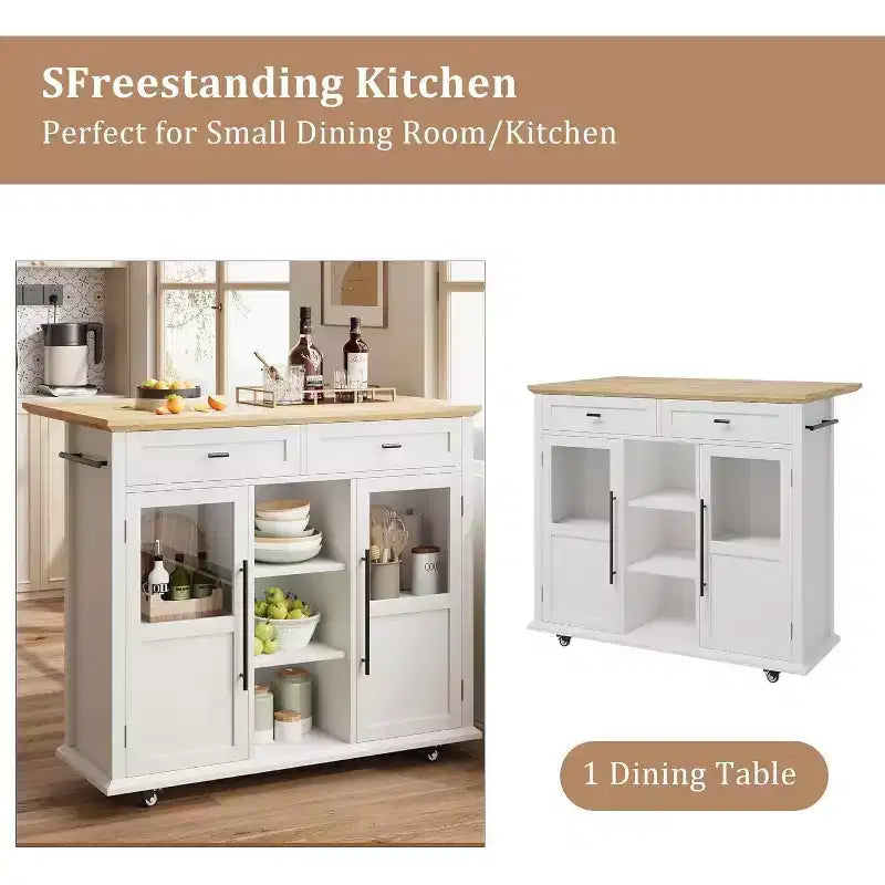Coolmee Isola Carrello Cucina con Piano a Scomparsa, Carrello da Cucina con Contenitore, Carrello Microonde con Ruote, Carrello da Bar per Cucina con Porta Asciugamani