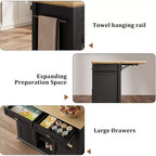 Coolmee Isola Carrello Cucina con Piano a Scomparsa, Carrello da Cucina con Contenitore, Carrello Microonde con Ruote, Carrello da Bar per Cucina con Porta Asciugamani
