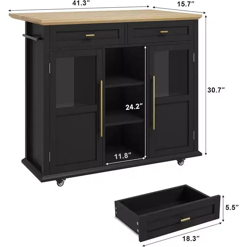 Coolmee Isola Carrello Cucina con Piano a Scomparsa, Carrello da Cucina con Contenitore, Carrello Microonde con Ruote, Carrello da Bar per Cucina con Porta Asciugamani