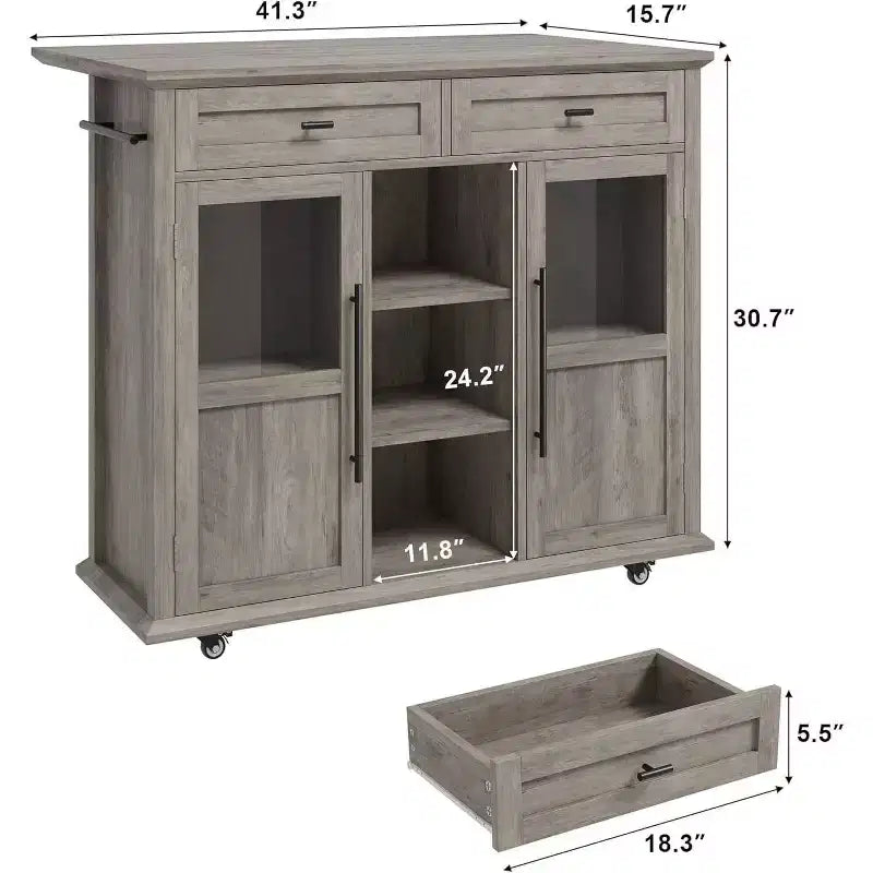 Coolmee Isola Carrello Cucina con Piano a Scomparsa, Carrello da Cucina con Contenitore, Carrello Microonde con Ruote, Carrello da Bar per Cucina con Porta Asciugamani