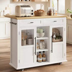 Coolmee Isola Carrello Cucina con Piano a Scomparsa, Carrello da Cucina con Contenitore, Carrello Microonde con Ruote, Carrello da Bar per Cucina con Porta Asciugamani