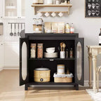 Coolmee Credenza da Soggiorno e Sala da Pranzo - Mobile Contenitore Accentato Nero con Ripiani Regolabili e Ante in Vetro, Mobile Console Piccolo