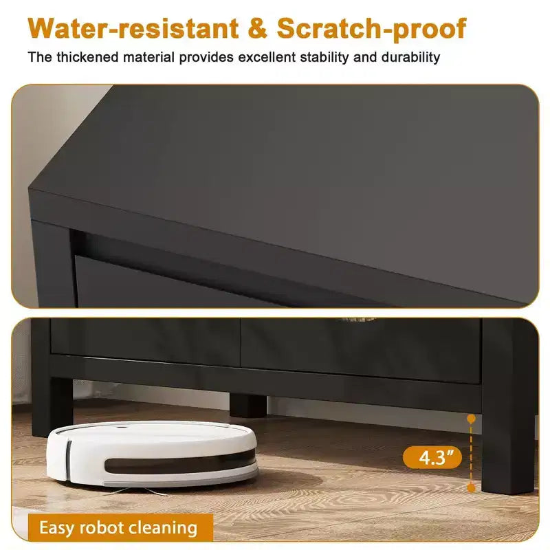 Coolmee Credenza da Soggiorno e Sala da Pranzo - Mobile Contenitore Accentato Nero con Ripiani Regolabili e Ante in Vetro, Mobile Console Piccolo