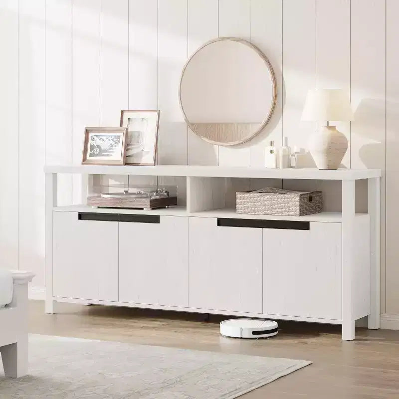 Mobile TV Rustico per TV fino a 70 Pollici, Porta TV da 160 cm con 4 Ante e Ripiano Aperto, Consolle Multimediale Rustica